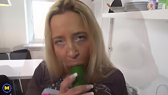 Mature Woman Prepares Salad In Her Intimate Area